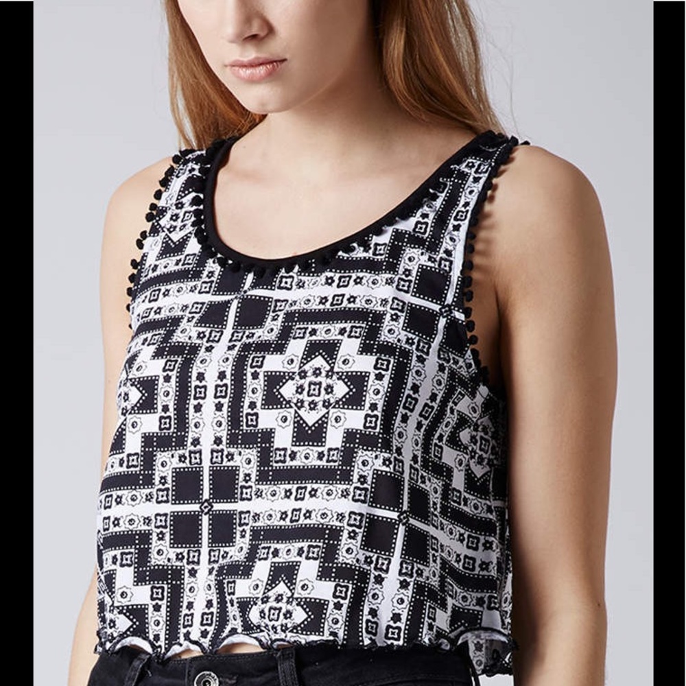 NEW TOP SHOP AZTEC PRINT POM POM CROP TOP